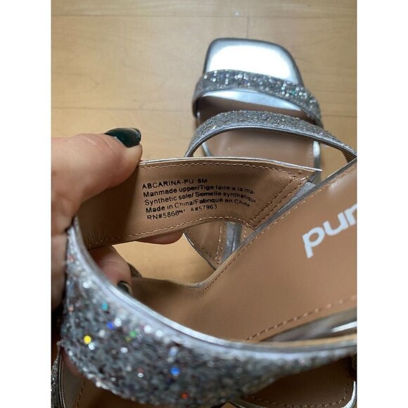 ABOUND "Carina" Block Triangle Heel Sandals Silver Glitter Slides - Picture 5 of 11